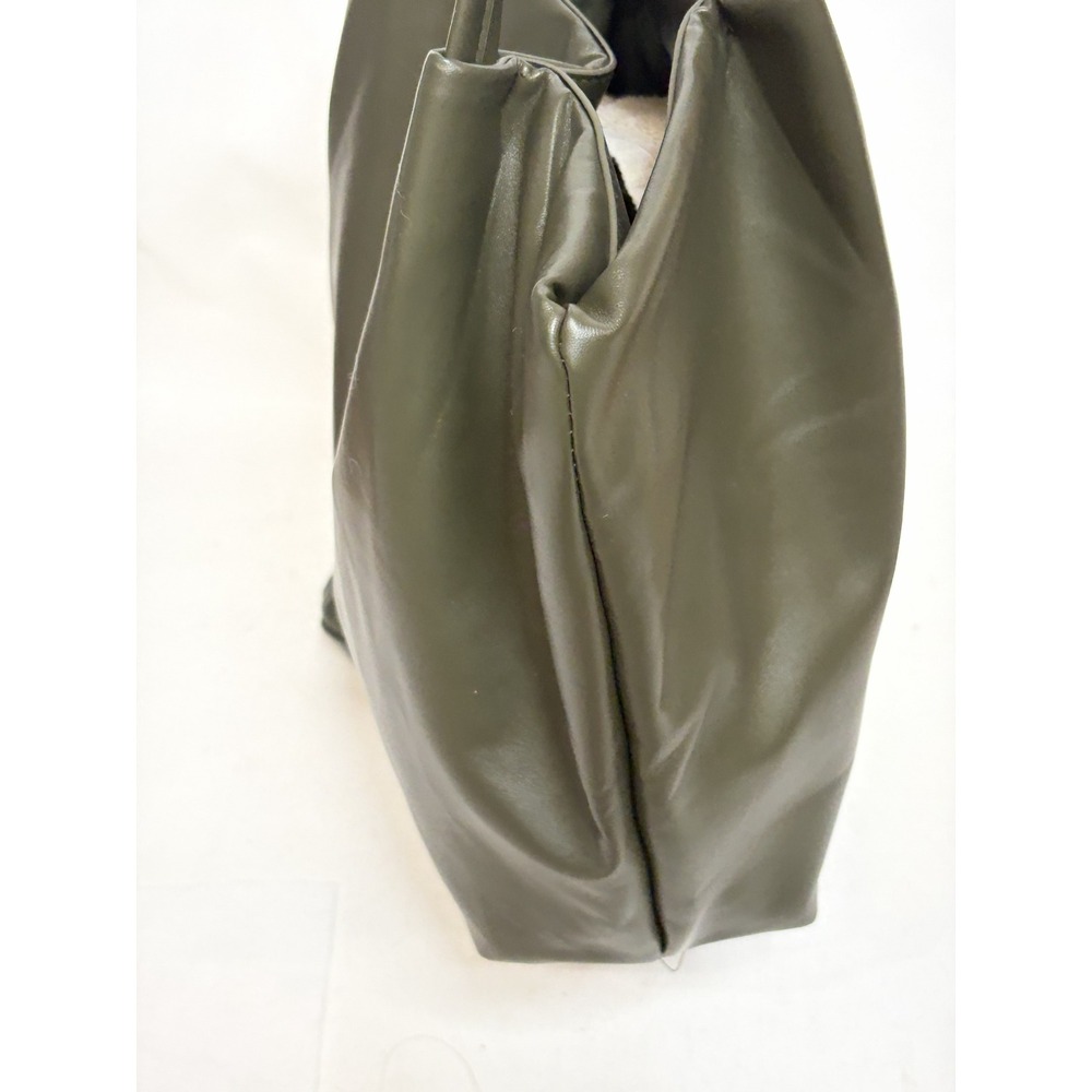 Neiman Marcus Olive Green Faux Leather Tote Bag and Pouch Set  Shoulder Bag - Picture 5 of 8